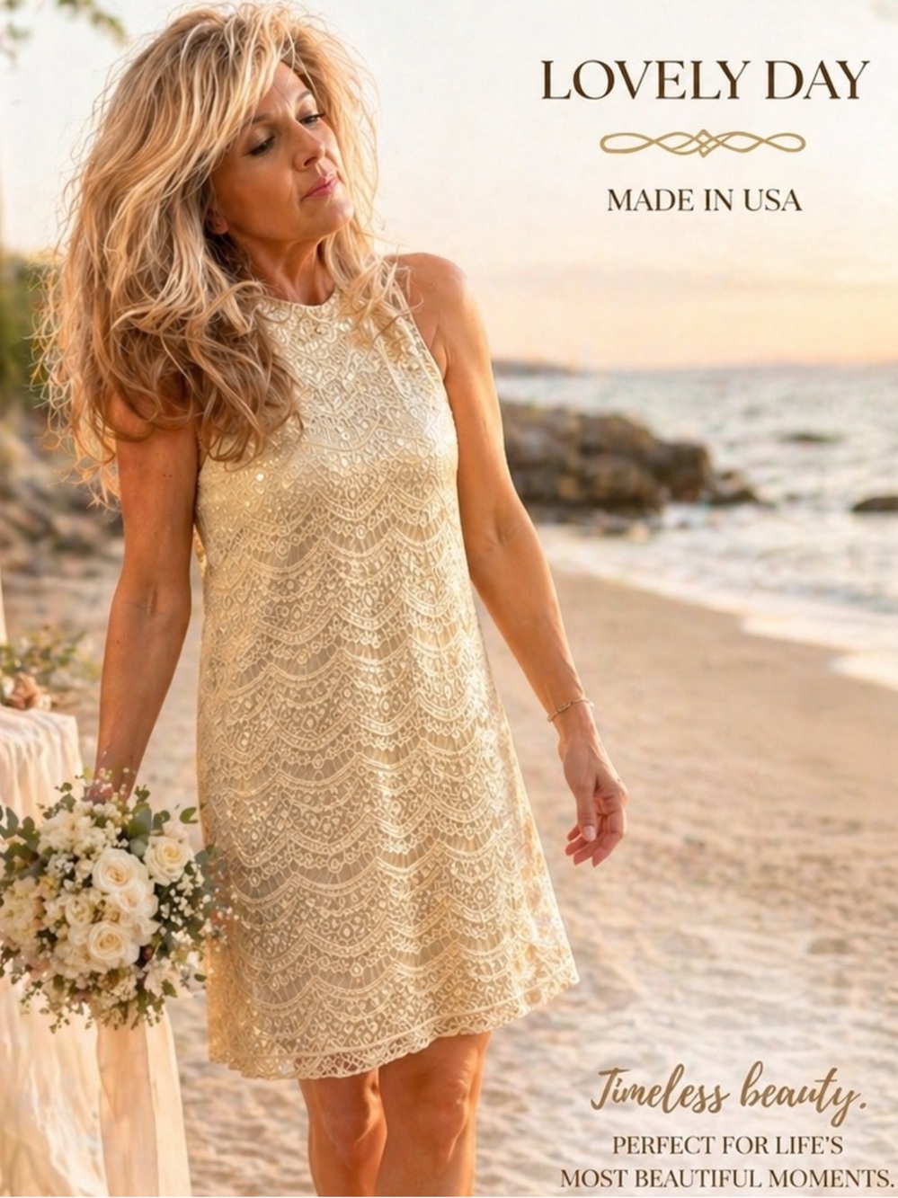 Lovely Day,(Made in USA),Lightweight Shimmering-Gold,Textured,Dress Up or Down,S